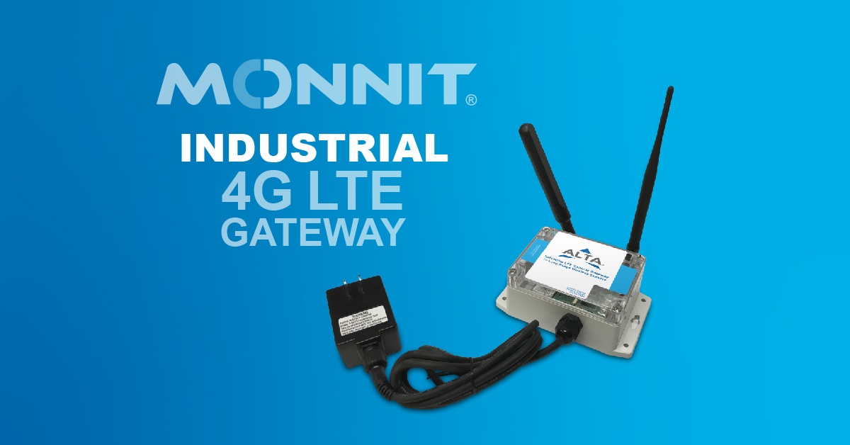 Monnit ALTA Industrial 4G LTE Gateway with Monnit Logo