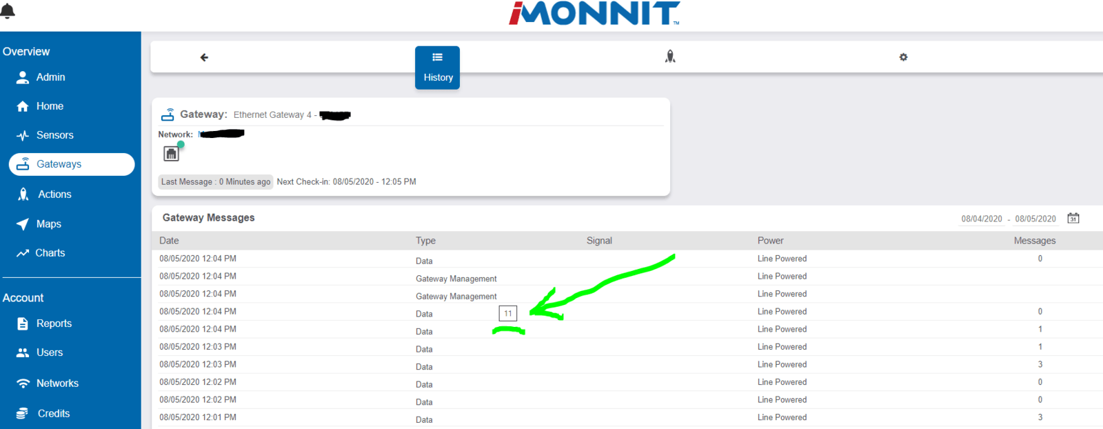 Gateway Management - cursor hover