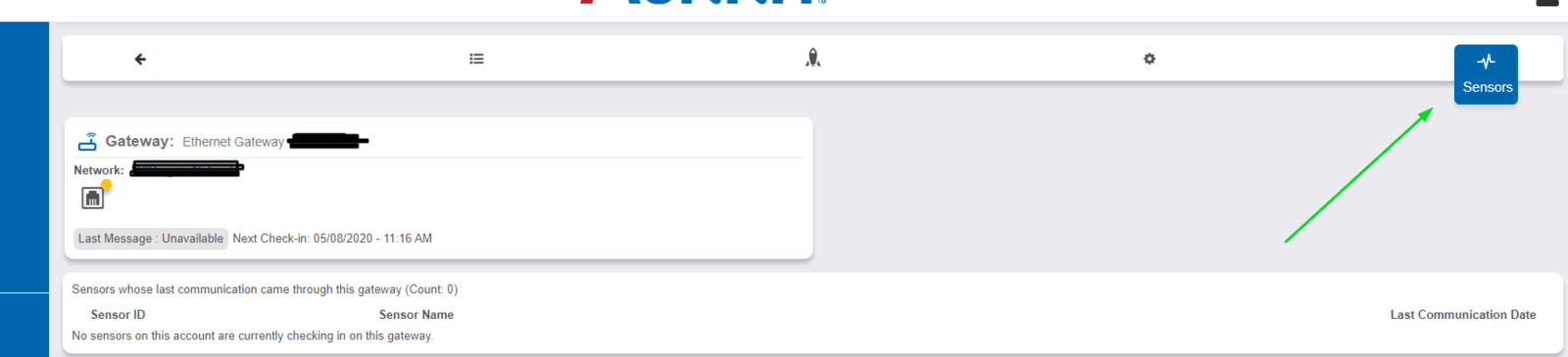 Sensors tab in iMonnit Online